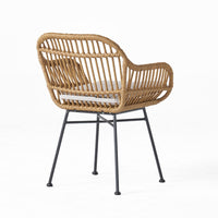 Tee Outdoor Accent Chair, Brown Rattan Seat and Back, Black Metal -BM335275