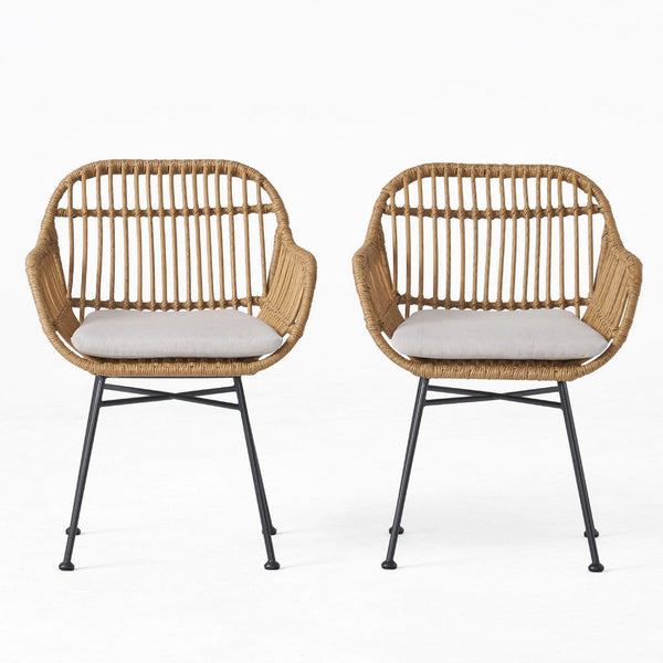 Tee Outdoor Accent Chair, Brown Rattan Seat and Back, Black Metal -BM335275