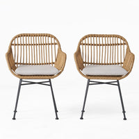 Tee Outdoor Accent Chair, Brown Rattan Seat and Back, Black Metal -BM335275