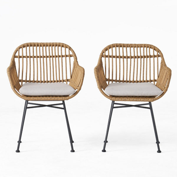 Tee Outdoor Accent Chair, Brown Rattan Seat and Back, Black Metal -BM335275