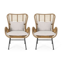 Margo Outdoor Accent Chair, Brown Woven Rattan, Beige, Black Metal -BM335276
