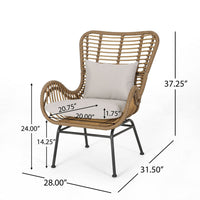 Margo Outdoor Accent Chair, Brown Woven Rattan, Beige, Black Metal -BM335276