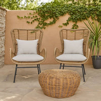 Margo Outdoor Accent Chair, Brown Woven Rattan, Beige, Black Metal -BM335276