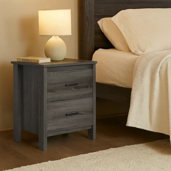 Nightstand Dresser, 2 Storage Drawers, 23 Inch, Modern Dark Gray -BM335277