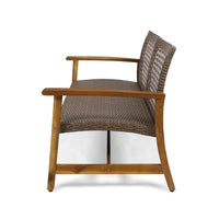 Bops Outdoor Loveseat, Natural Brown Acacia Wood, 52 Inch, Gray Wicker -BM335278