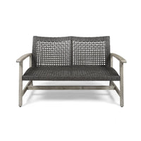 Bops Outdoor Loveseat, Rustic Acacia Wood Frame, 52 Inch, Gray Wicker -BM335279