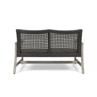 Bops Outdoor Loveseat, Rustic Acacia Wood Frame, 52 Inch, Gray Wicker -BM335279