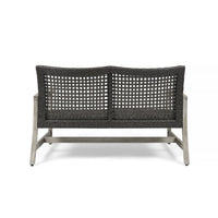 Bops Outdoor Loveseat, Rustic Acacia Wood Frame, 52 Inch, Gray Wicker -BM335279