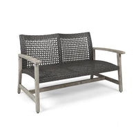 Bops Outdoor Loveseat, Rustic Acacia Wood Frame, 52 Inch, Gray Wicker -BM335279