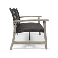 Bops Outdoor Loveseat, Rustic Acacia Wood Frame, 52 Inch, Gray Wicker -BM335279