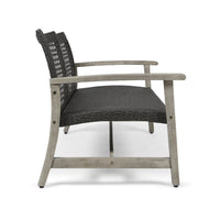 Bops Outdoor Loveseat, Rustic Acacia Wood Frame, 52 Inch, Gray Wicker -BM335279