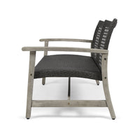 Bops Outdoor Loveseat, Rustic Acacia Wood Frame, 52 Inch, Gray Wicker -BM335279