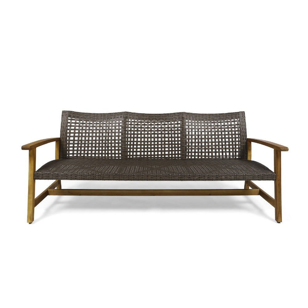 Bops Outdoor Sofa, Brown Acacia Wood Frame, 76 Inch, Gray Wicker -BM335280