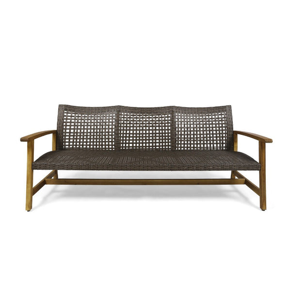 Bops Outdoor Sofa, Brown Acacia Wood Frame, 76 Inch, Gray Wicker -BM335280
