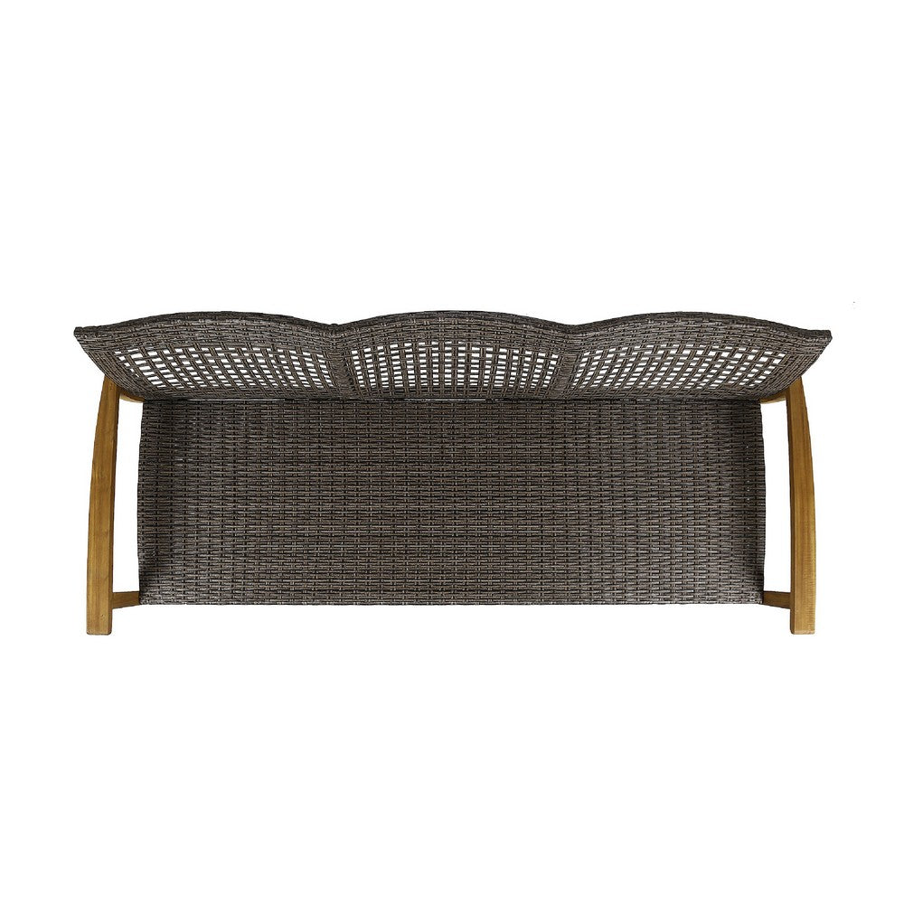 Bops Outdoor Sofa, Brown Acacia Wood Frame, 76 Inch, Gray Wicker -BM335280