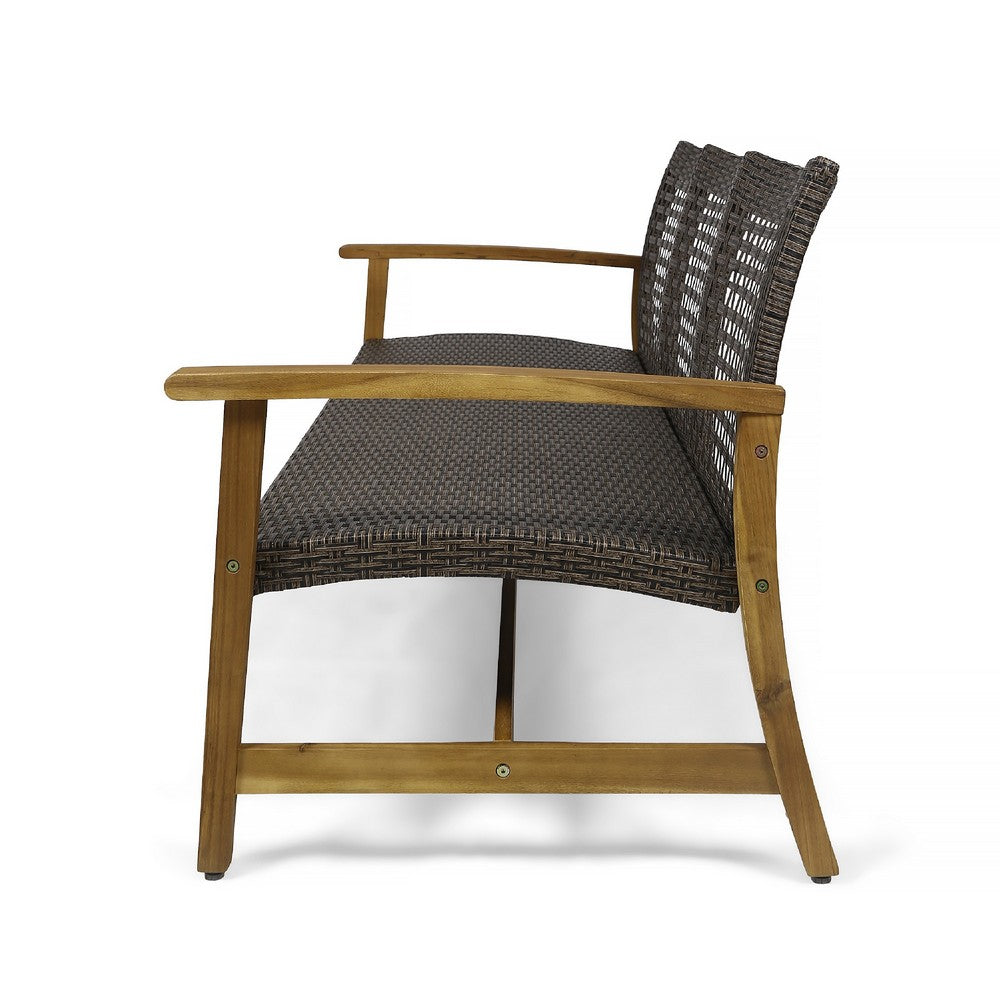 Bops Outdoor Sofa, Brown Acacia Wood Frame, 76 Inch, Gray Wicker -BM335280