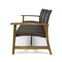 Bops Outdoor Sofa, Brown Acacia Wood Frame, 76 Inch, Gray Wicker -BM335280