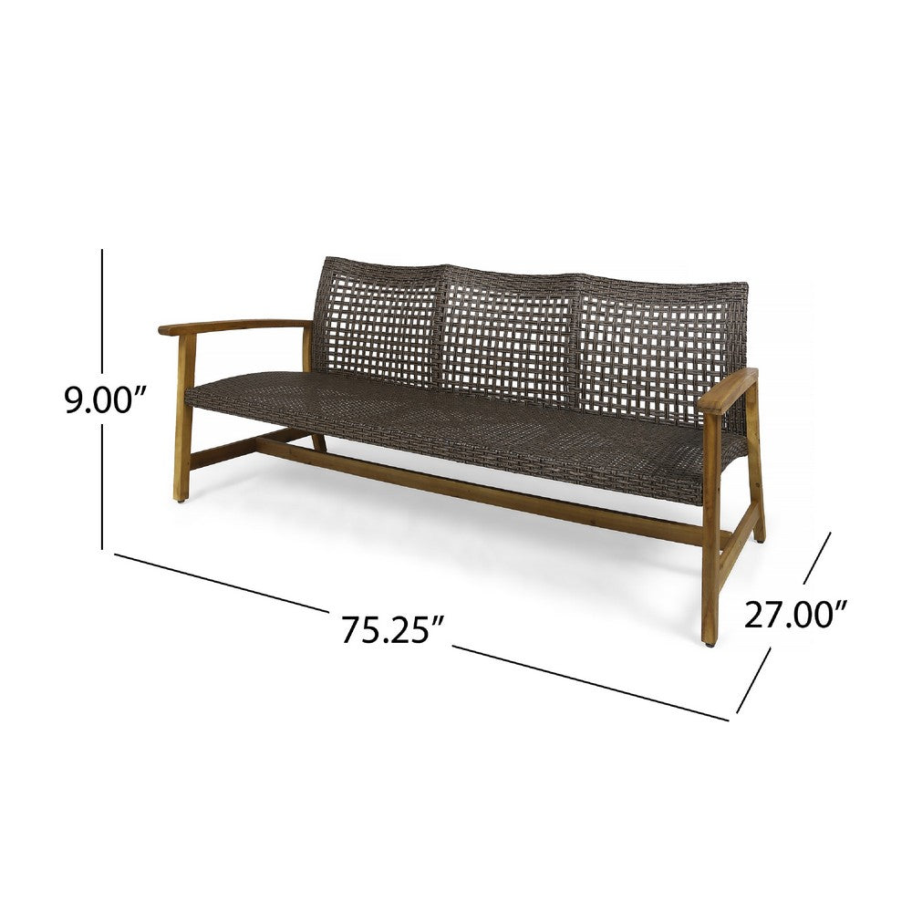 Bops Outdoor Sofa, Brown Acacia Wood Frame, 76 Inch, Gray Wicker -BM335280