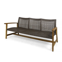 Bops Outdoor Sofa, Brown Acacia Wood Frame, 76 Inch, Gray Wicker -BM335280