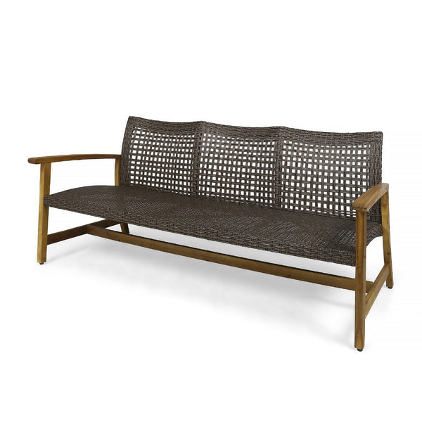 Bops Outdoor Sofa, Brown Acacia Wood Frame, 76 Inch, Gray Wicker -BM335280