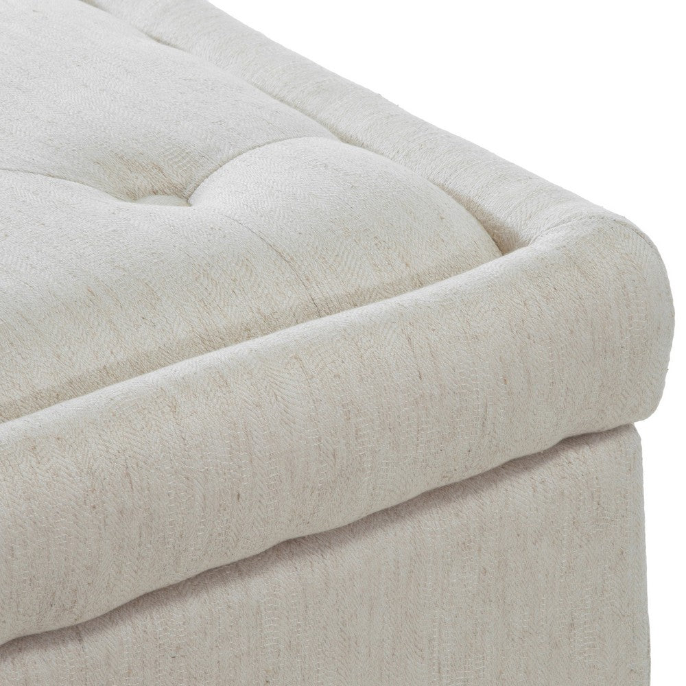 Kiyo Ottoman, Linen Ivory Faux Suede, 41 Inch, Tufted Storage Lid -BM335281
