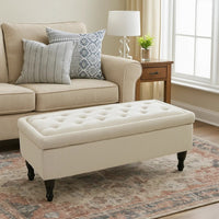 Kiyo Ottoman, Linen Ivory Faux Suede, 41 Inch, Tufted Storage Lid -BM335281