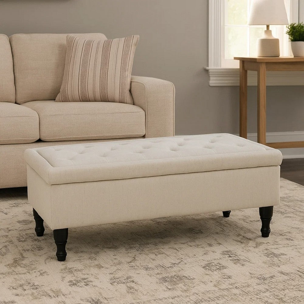 Kiyo Ottoman, Linen Ivory Faux Suede, 41 Inch, Tufted Storage Lid -BM335281