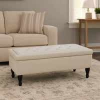 Kiyo Ottoman, Linen Ivory Faux Suede, 41 Inch, Tufted Storage Lid -BM335281