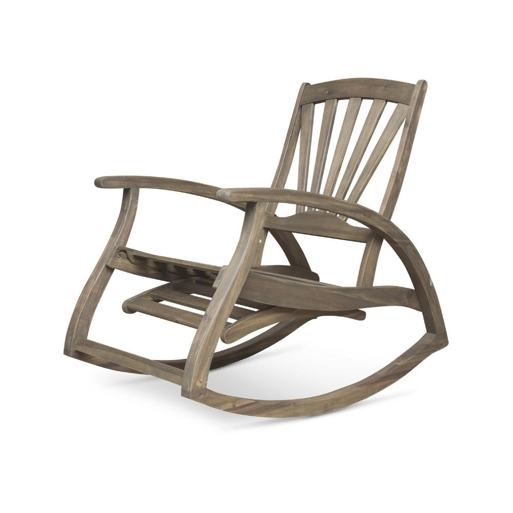 Rizz Outdoor Reclining Rocking Chair, Retractable Footrest, Brown Wood -BM335282