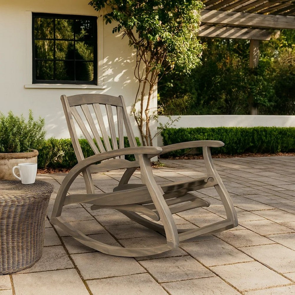 Rizz Outdoor Reclining Rocking Chair, Retractable Footrest, Brown Wood -BM335282