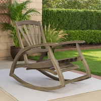 Rizz Outdoor Reclining Rocking Chair, Retractable Footrest, Brown Wood -BM335282