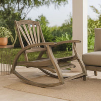 Rizz Outdoor Reclining Rocking Chair, Retractable Footrest, Brown Wood -BM335282