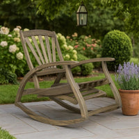 Rizz Outdoor Reclining Rocking Chair, Retractable Footrest, Brown Wood -BM335282