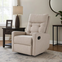Manual Recliner Chair, Glider and Swivel Mechanism, Beige Fabric -BM335283