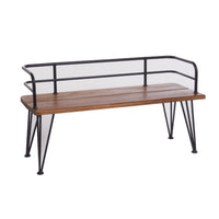 Zoe Outdoor Bench, Industrial Metal Frame, 48 Inch Brown Acacia Wood -BM335284