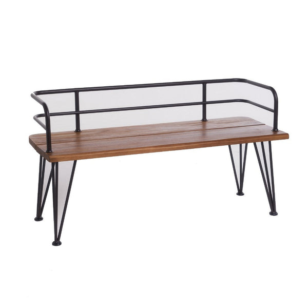 Zoe Outdoor Bench, Industrial Metal Frame, 48 Inch Brown Acacia Wood -BM335284