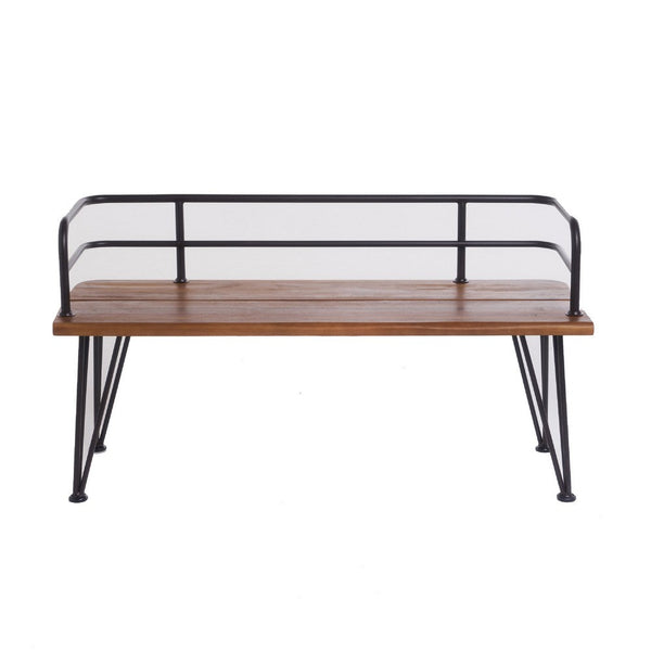 Zoe Outdoor Bench, Industrial Metal Frame, 48 Inch Brown Acacia Wood -BM335284