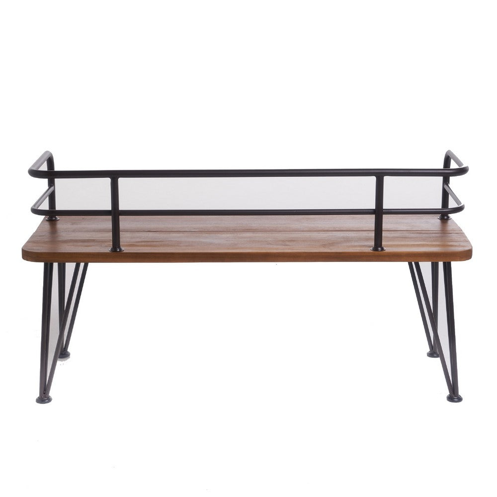 Zoe Outdoor Bench, Industrial Metal Frame, 48 Inch Brown Acacia Wood -BM335284