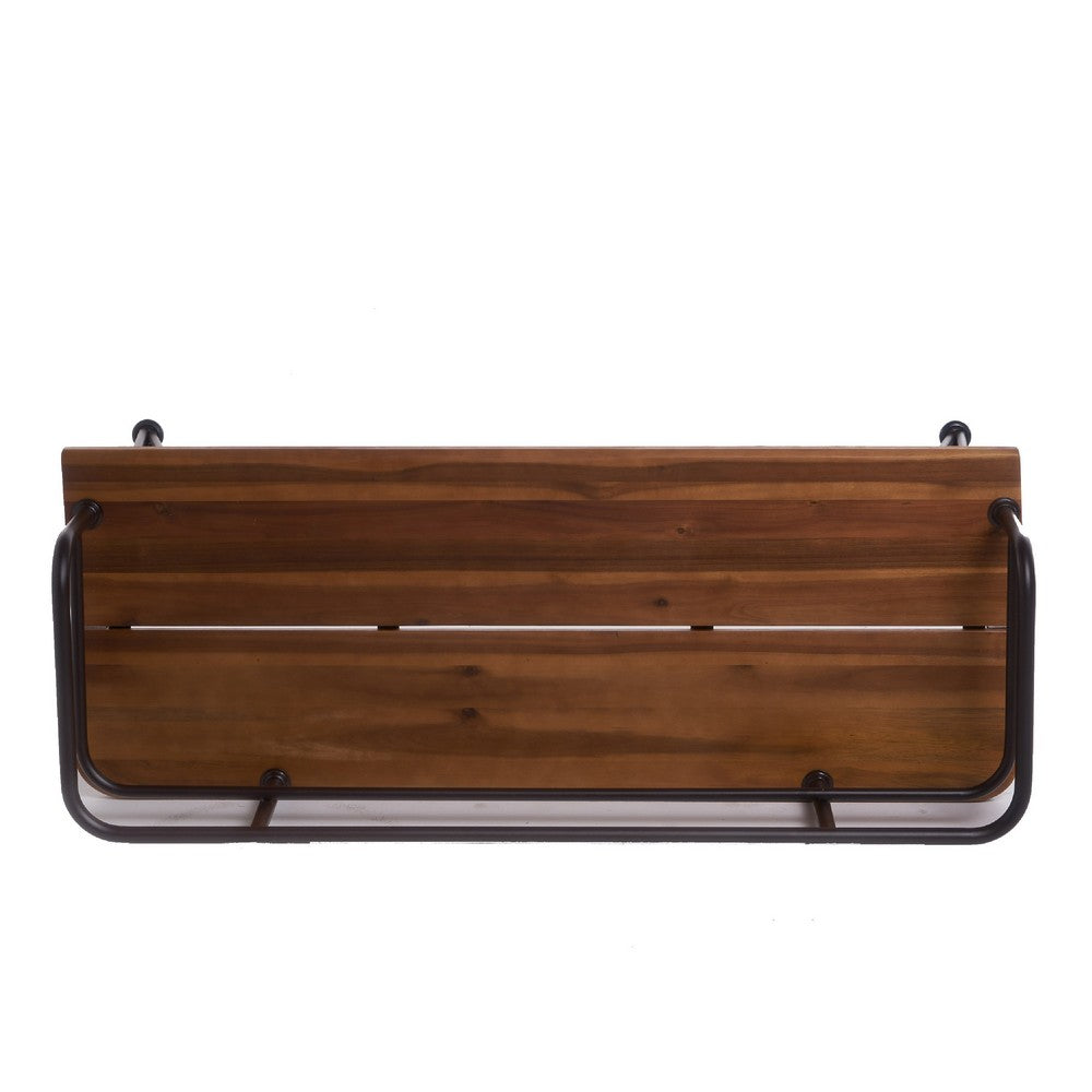 Zoe Outdoor Bench, Industrial Metal Frame, 48 Inch Brown Acacia Wood -BM335284