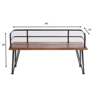 Zoe Outdoor Bench, Industrial Metal Frame, 48 Inch Brown Acacia Wood -BM335284