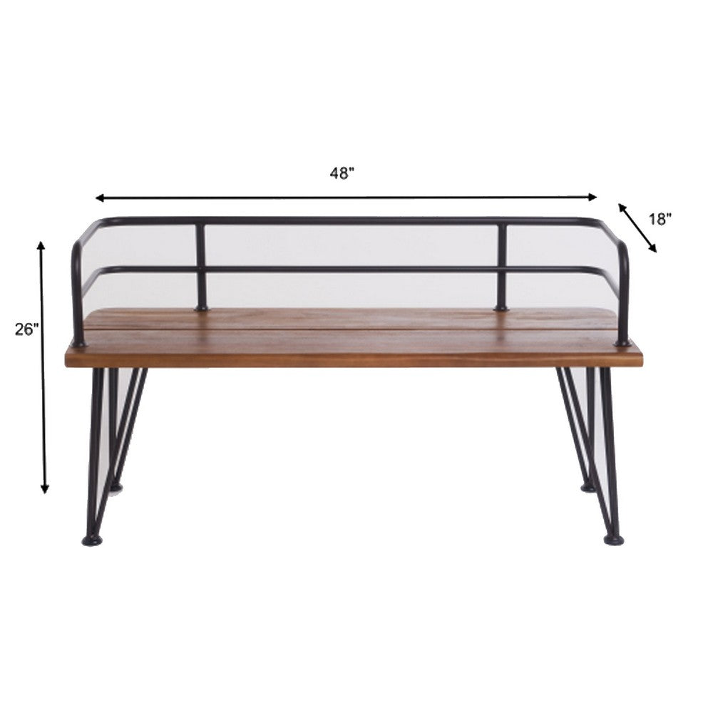 Zoe Outdoor Bench, Industrial Metal Frame, 48 Inch Brown Acacia Wood -BM335284
