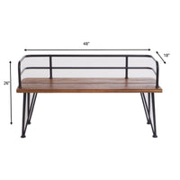 Zoe Outdoor Bench, Industrial Metal Frame, 48 Inch Brown Acacia Wood -BM335284