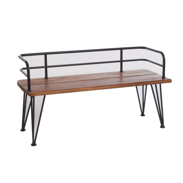 Zoe Outdoor Bench, Industrial Metal Frame, 48 Inch Brown Acacia Wood -BM335284