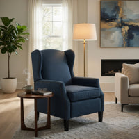 Manual Recliner Chair, Wingback and Nailhead Trim, Navy Blue Polyester -BM335285