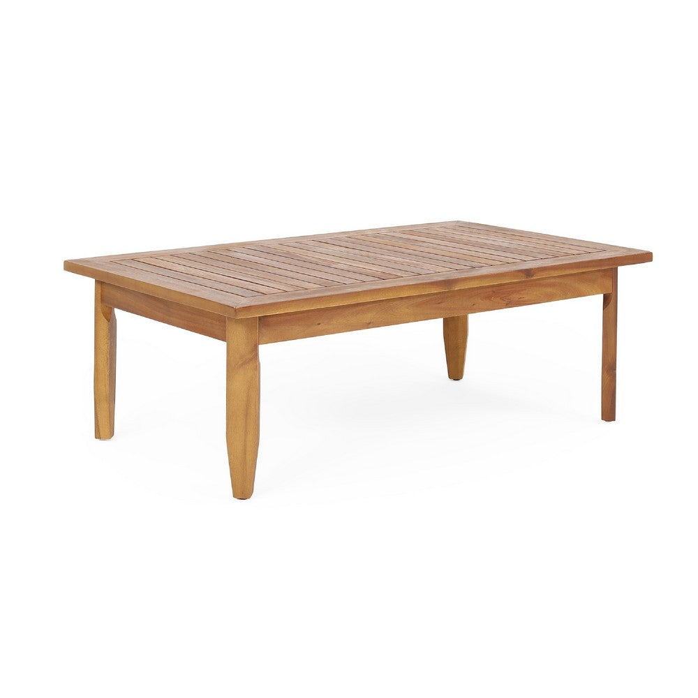 Gail Outdoor Ottoman and Coffee Table Set, Brown Acacia Wood, Gray -BM335286