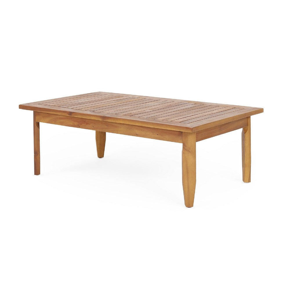 Gail Outdoor Ottoman and Coffee Table Set, Brown Acacia Wood, Gray -BM335286