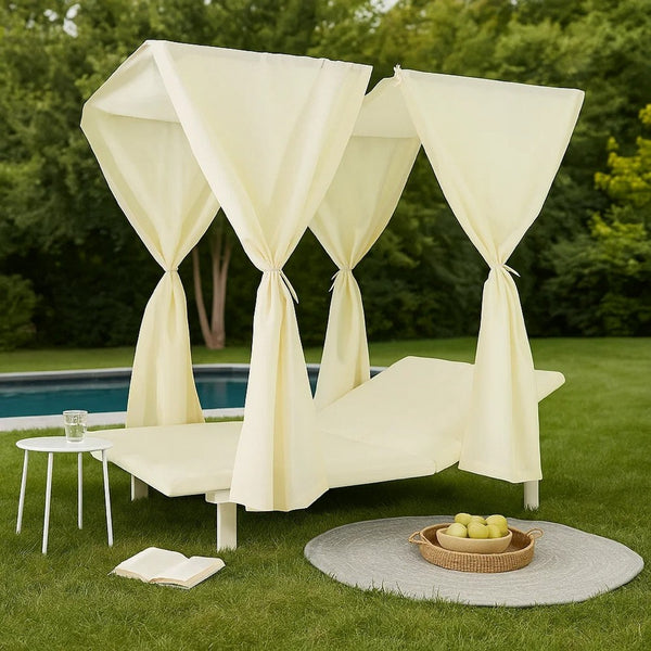 Yavi Outdoor Daybed Curtain and Cushion Set, Cream Waterproof Fabric -BM335288