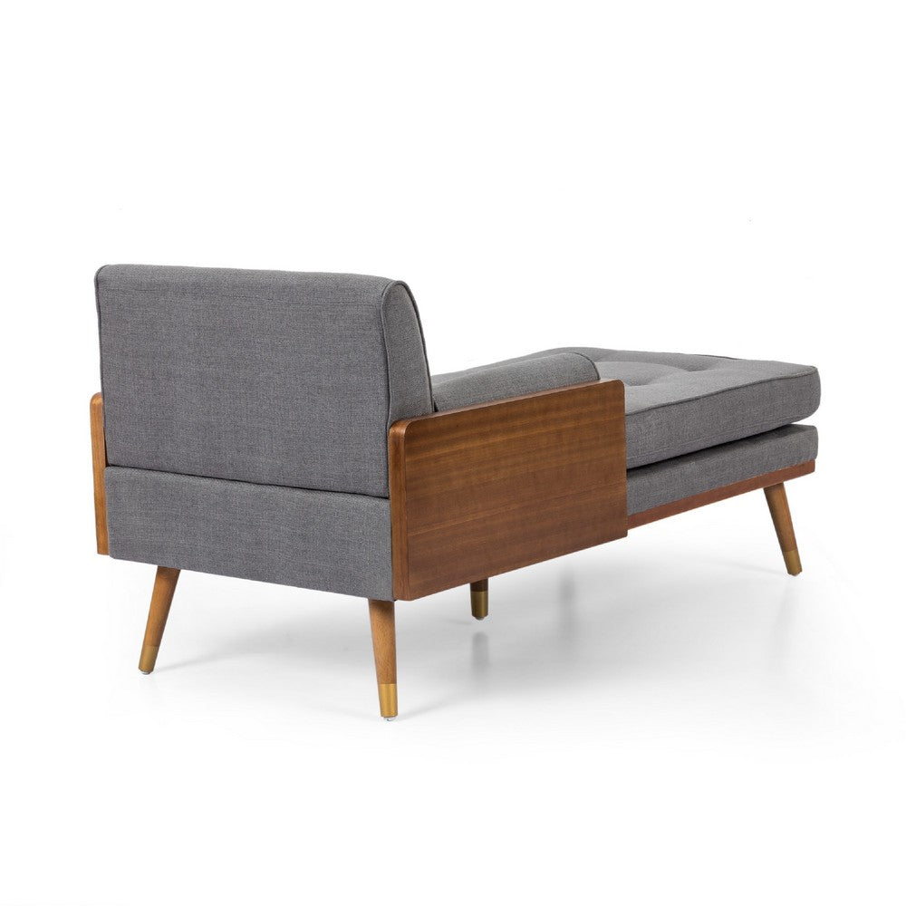 Javie Chaise Lounger, Splayed Rubberwood Legs, Button Tufted Gray -BM335290