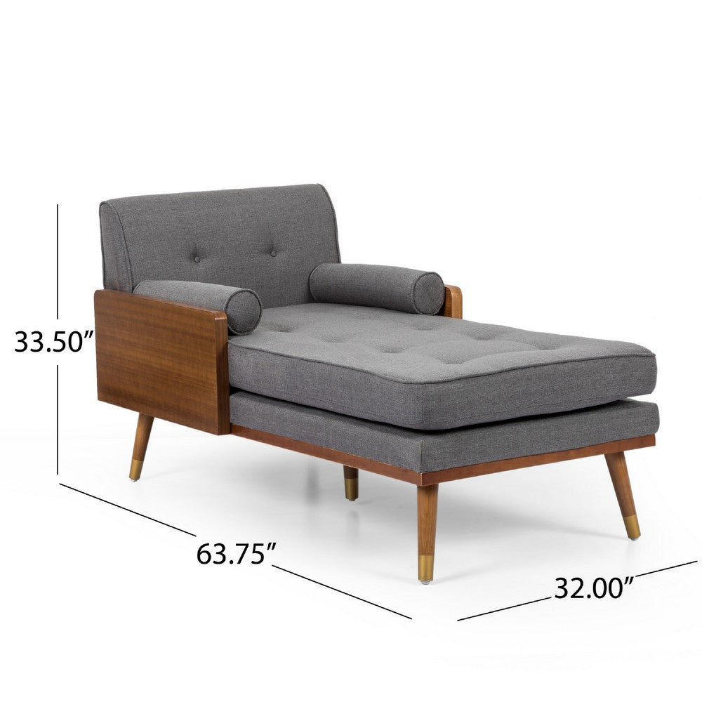 Javie Chaise Lounger, Splayed Rubberwood Legs, Button Tufted Gray -BM335290