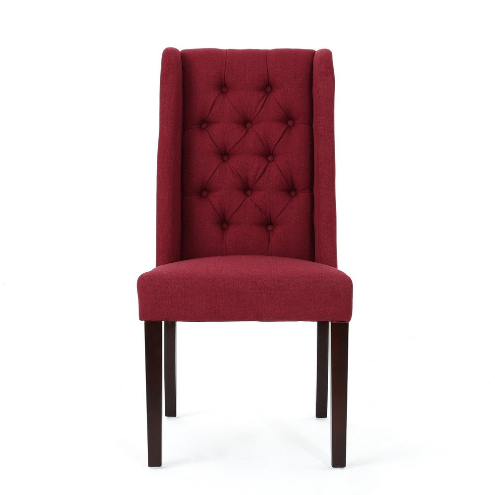 Greg Dining Chair Set of 2, High Wingback, Birch Wood, Red Fabric -BM335291